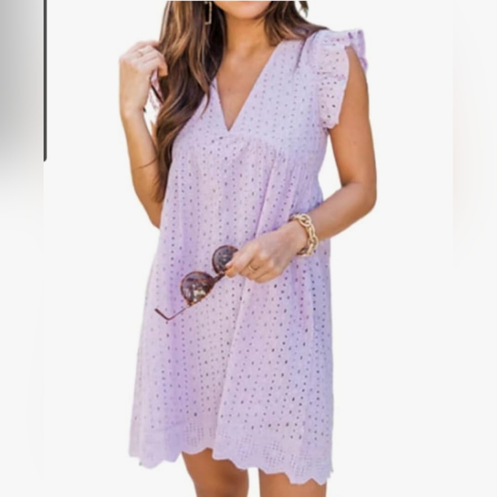 NWOT Chanchew Summer Dress Sun Casual Beach Flowy Short Sleeve Lavender Size XL